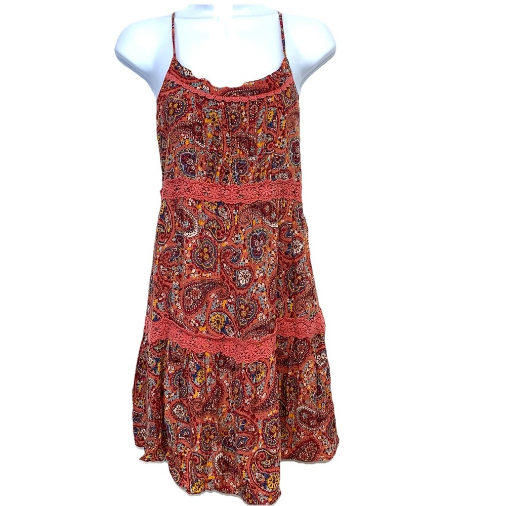 Hollister Mini Dress‎ Babydoll Crochet Floral XS Racer Back Boho Vacation Fairy